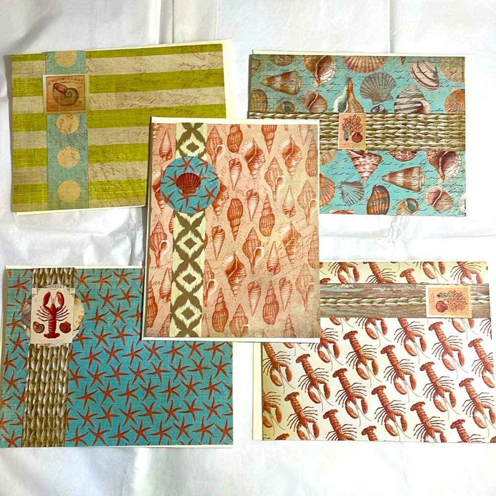 Set of 5 coastal greeting cards